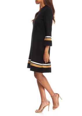 Women's Color Block Mock Neck Flare Sleeve Sweater Dress