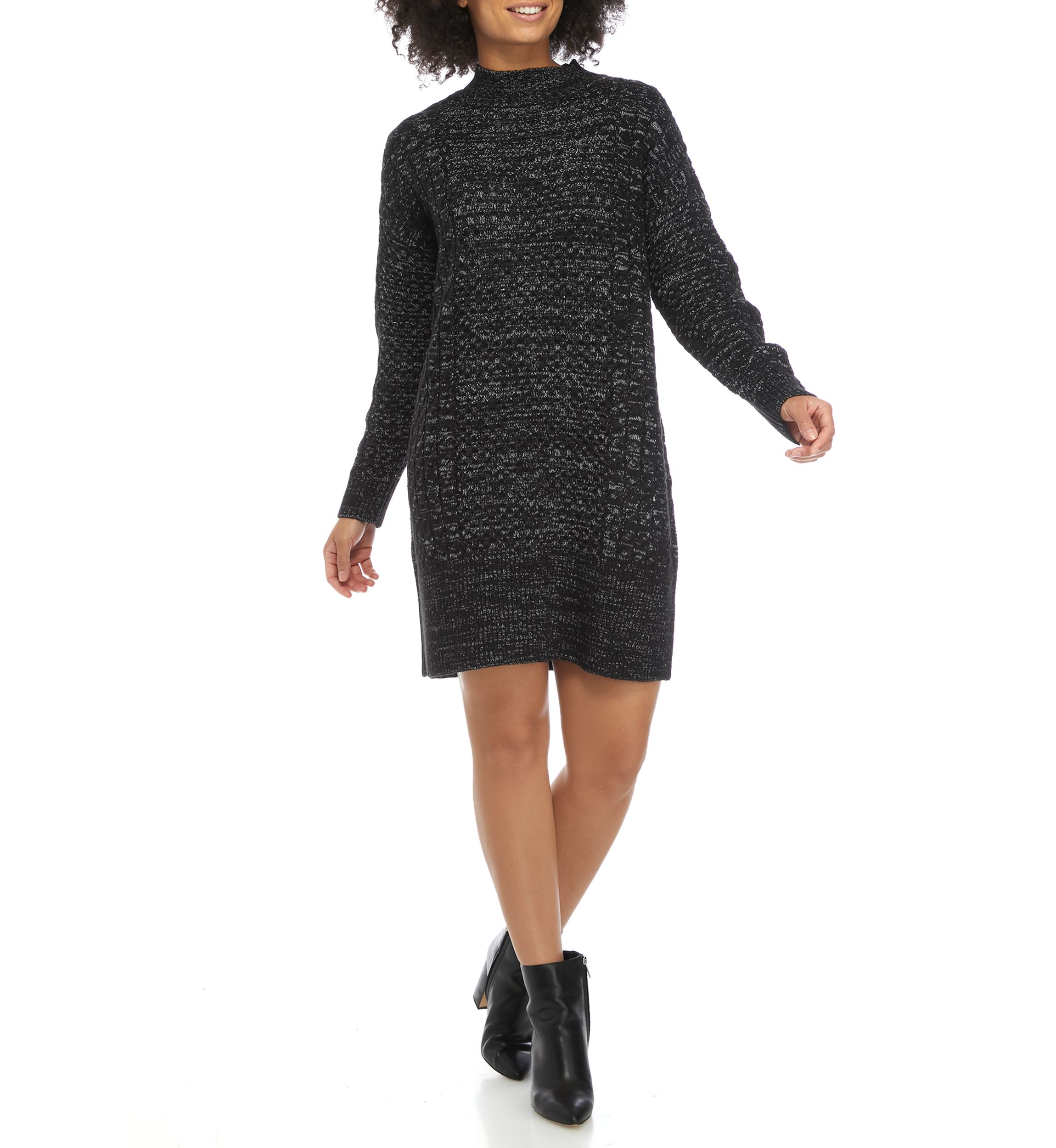 Womens Long Sleeve Mix Stitch Shift Dress 