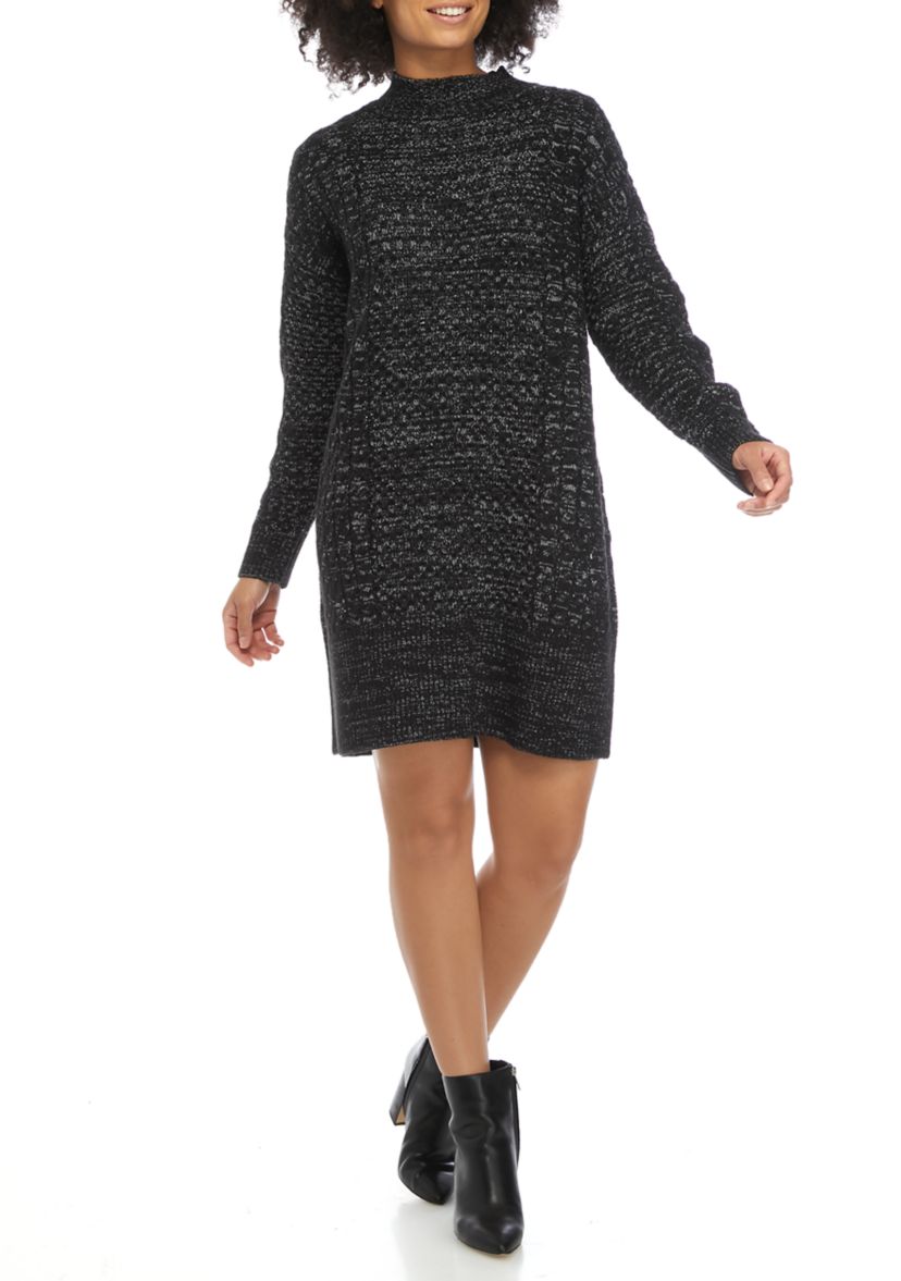 Womens Long Sleeve Mix Stitch Shift Dress 