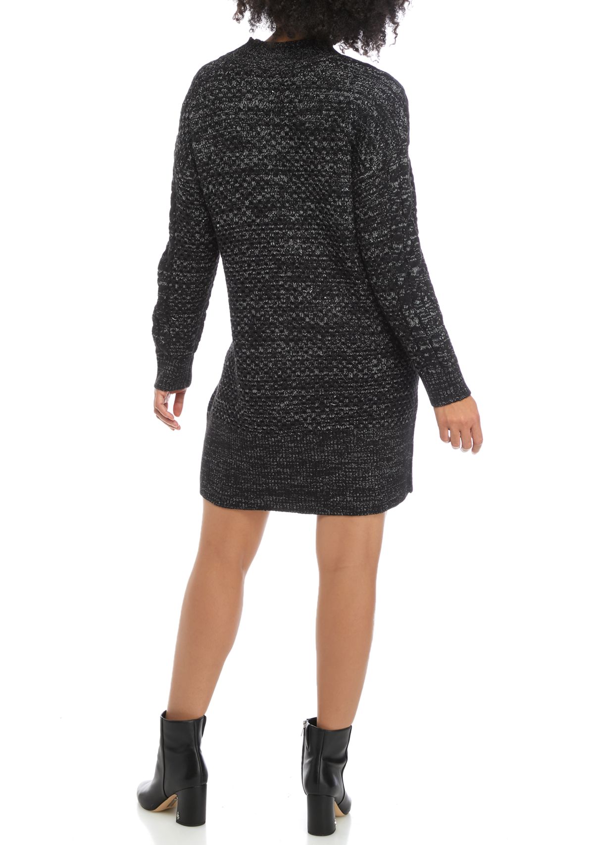 Womens Long Sleeve Mix Stitch Shift Dress 