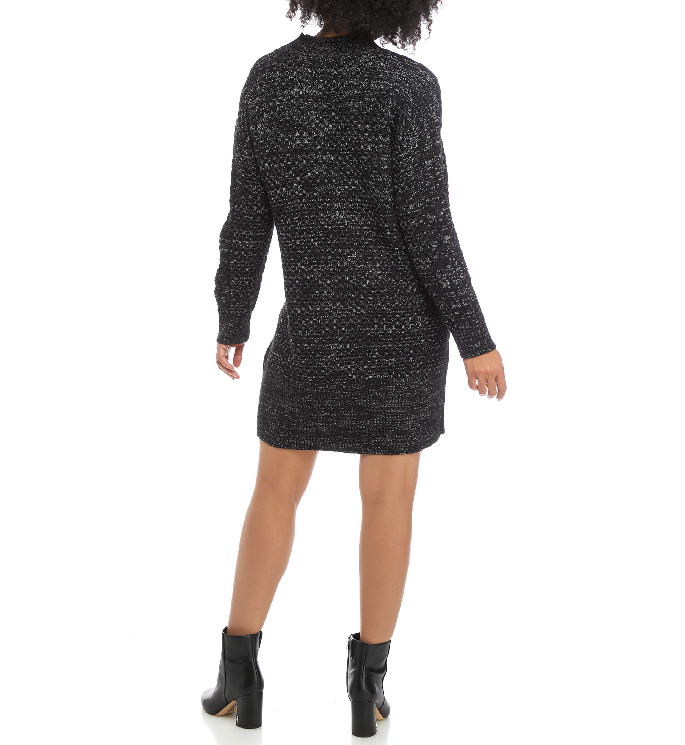 Womens Long Sleeve Mix Stitch Shift Dress 