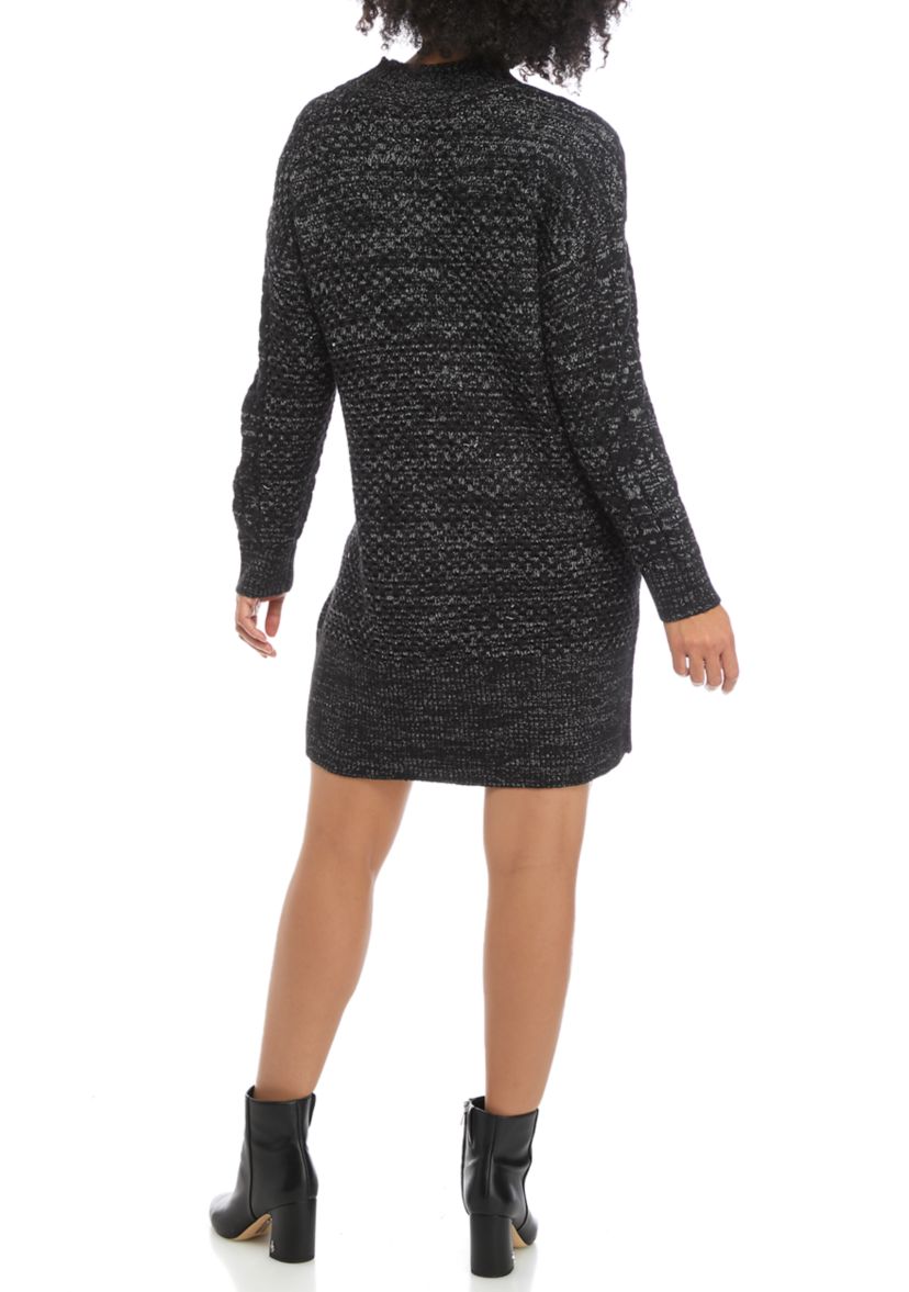 Womens Long Sleeve Mix Stitch Shift Dress 