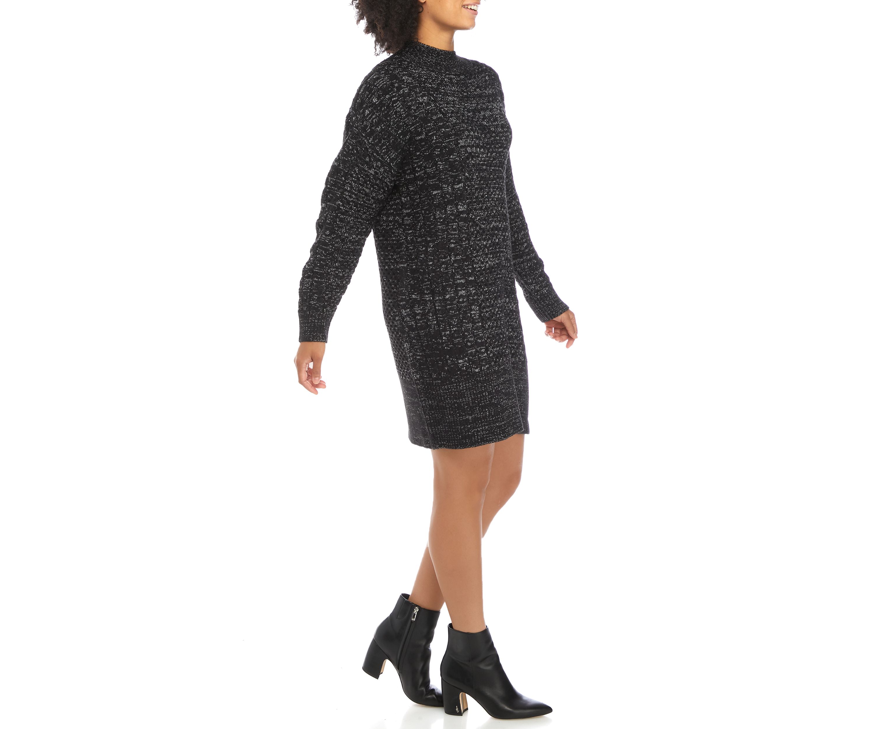 Womens Long Sleeve Mix Stitch Shift Dress 