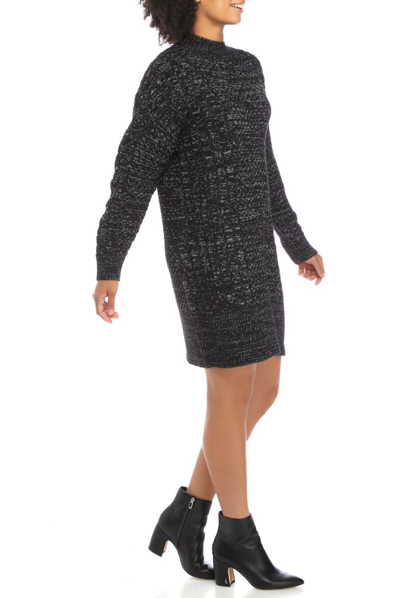 Womens Long Sleeve Mix Stitch Shift Dress 