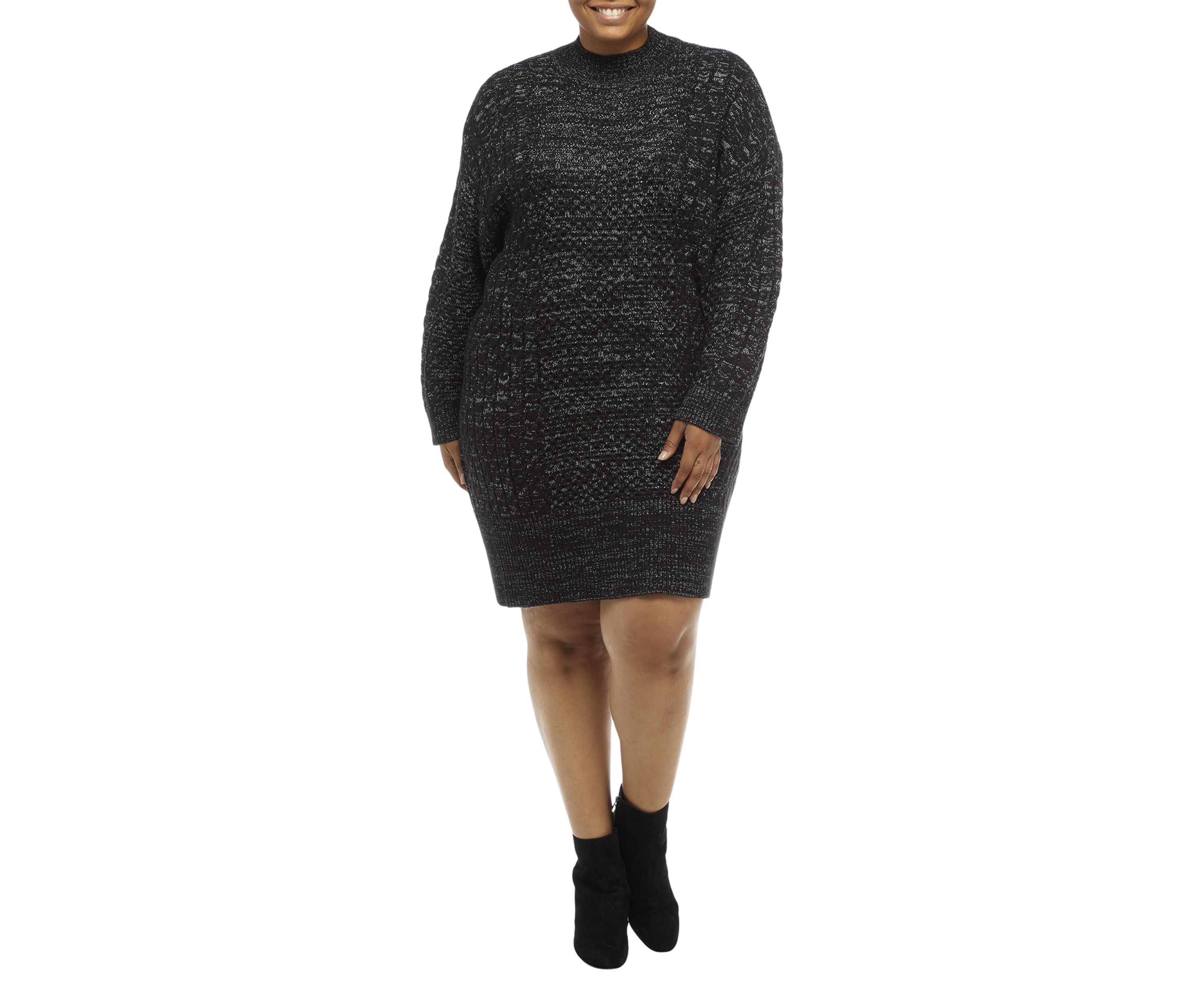 Plus Size Mock Neck Mix Stitch Shift Sweater Dress