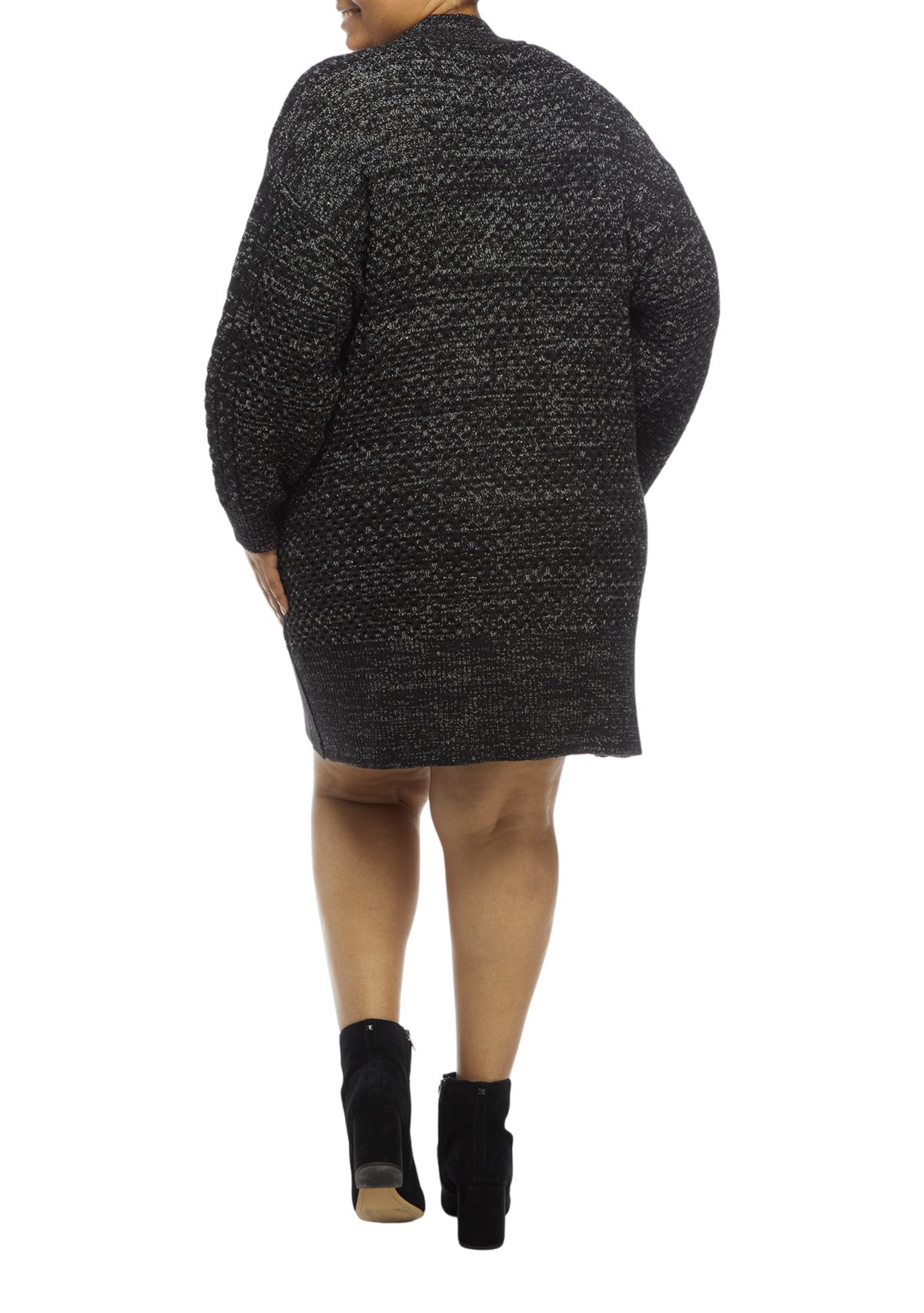 Plus Size Mock Neck Mix Stitch Shift Sweater Dress