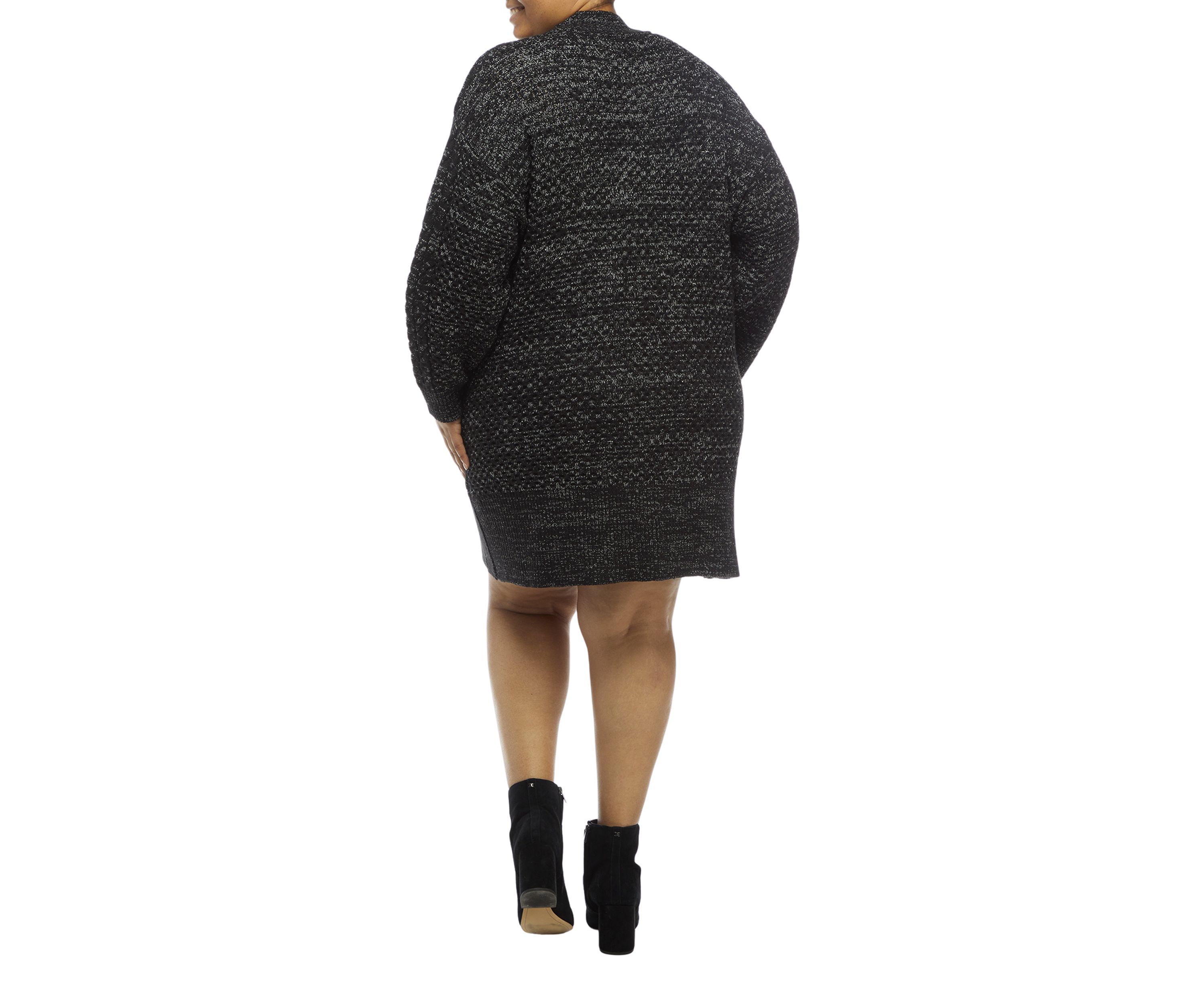 Plus Size Mock Neck Mix Stitch Shift Sweater Dress