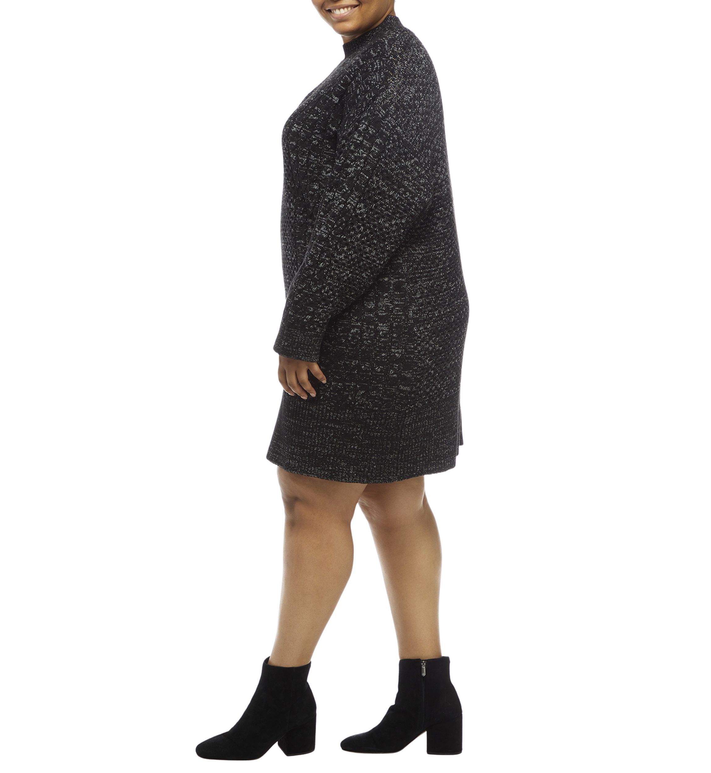 Plus Size Mock Neck Mix Stitch Shift Sweater Dress