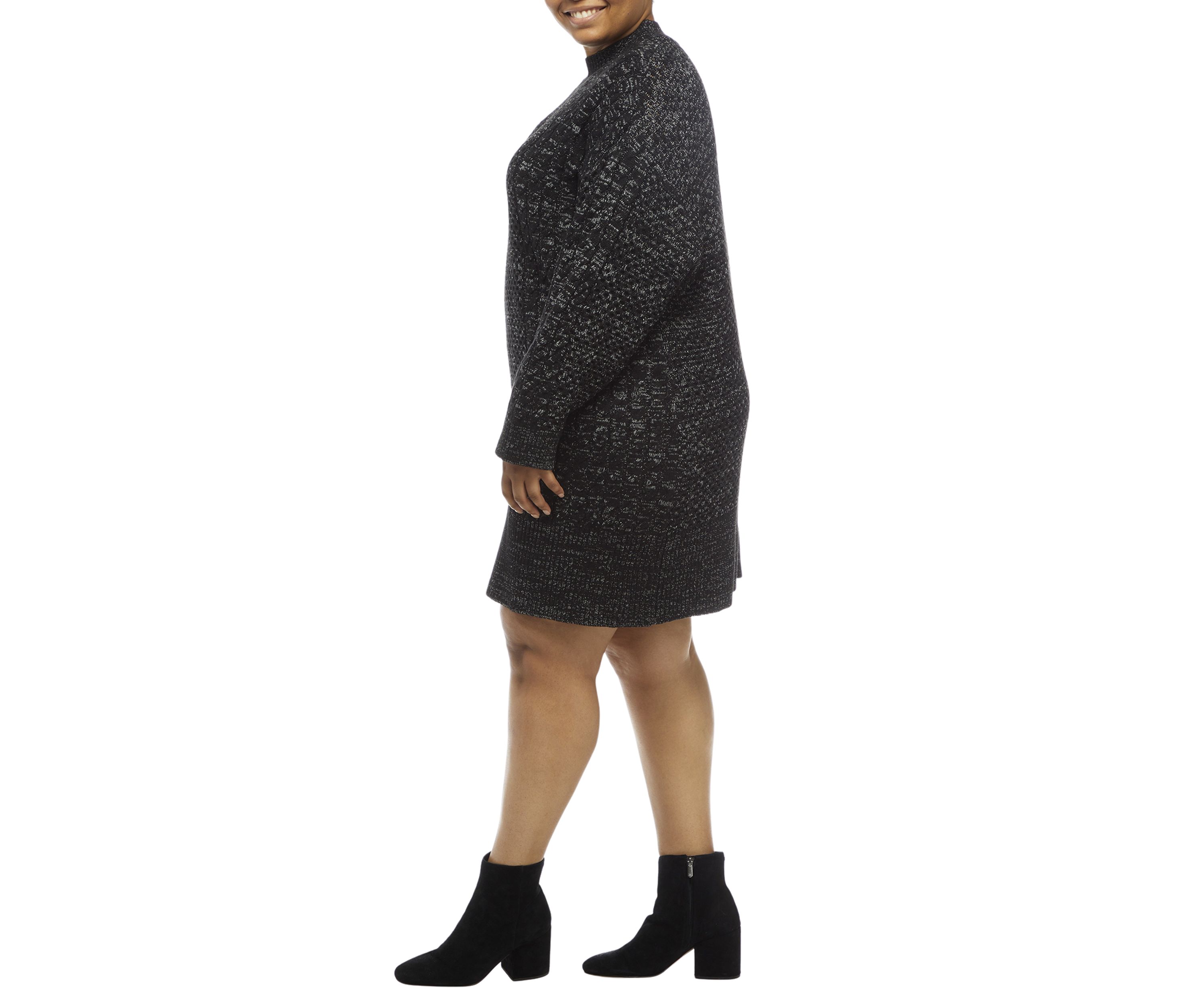 Plus Size Mock Neck Mix Stitch Shift Sweater Dress