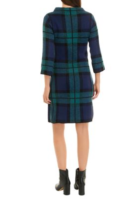 Women's Long Sleeve Mock Neck Plaid Sweater Dress