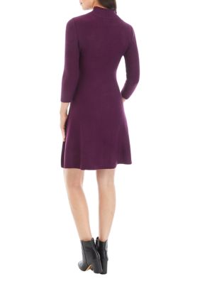 Women's Mock Neck Solid Cable Knit Sweater Dress