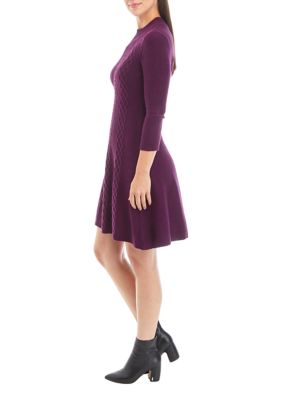 Women's Mock Neck Solid Cable Knit Sweater Dress