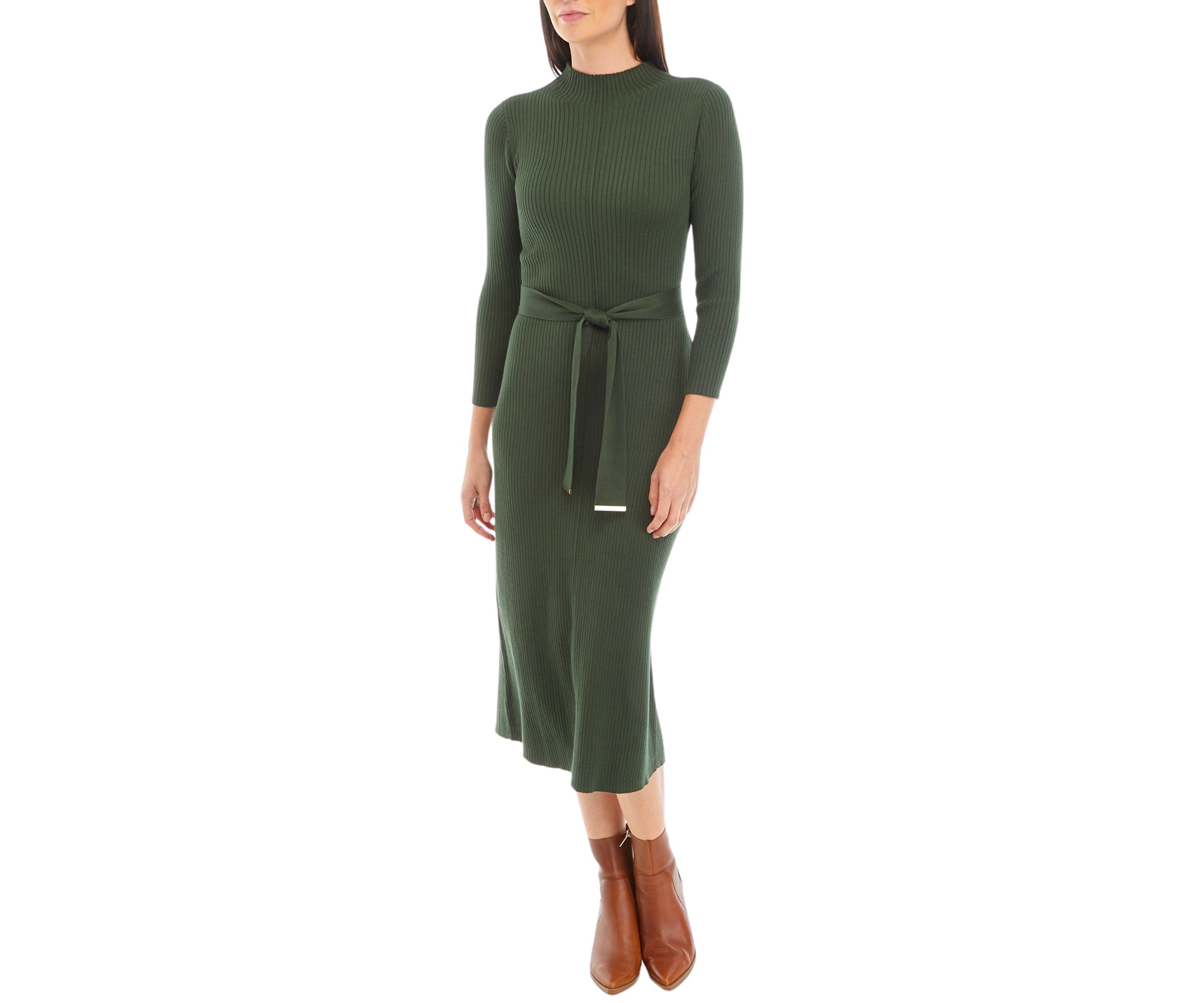 Womens Solid Ribbed Knit Midi Dress