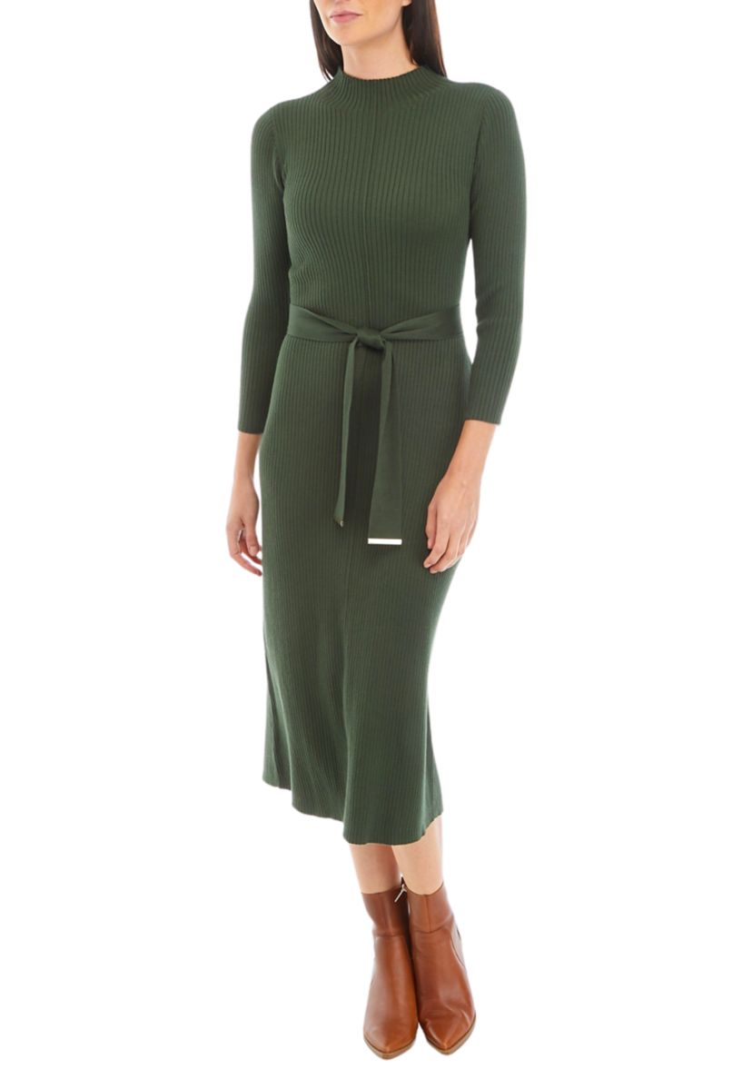 Womens Solid Ribbed Knit Midi Dress