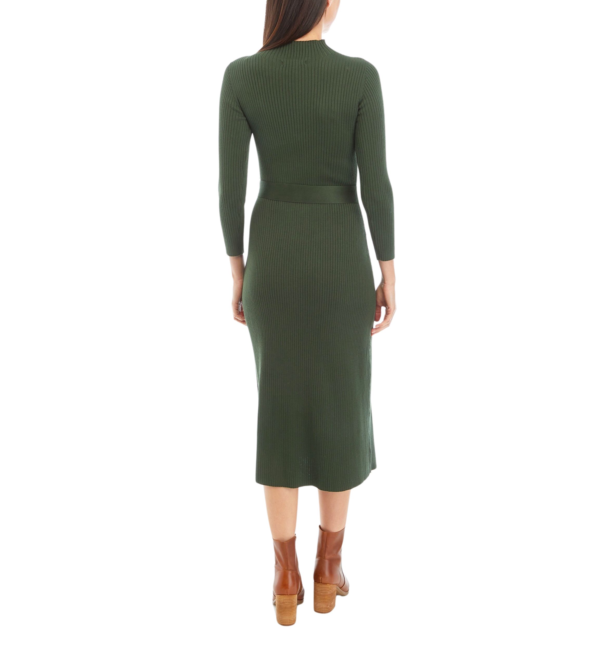 Womens Solid Ribbed Knit Midi Dress