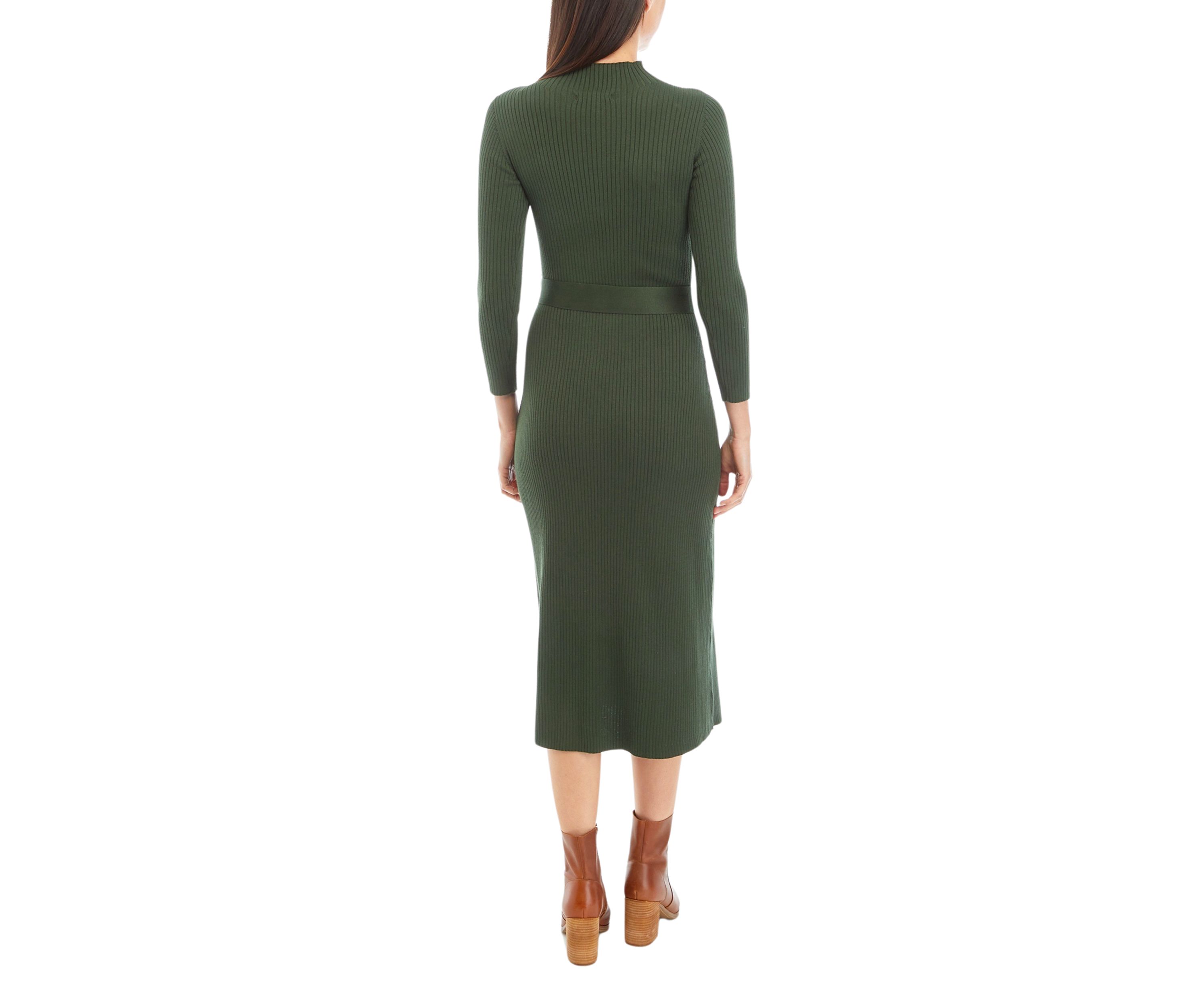 Womens Solid Ribbed Knit Midi Dress