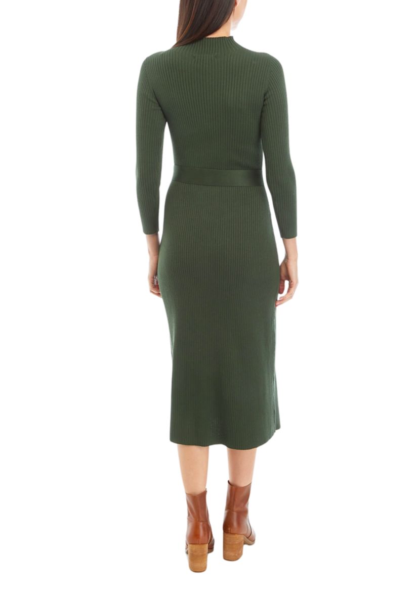 Womens Solid Ribbed Knit Midi Dress