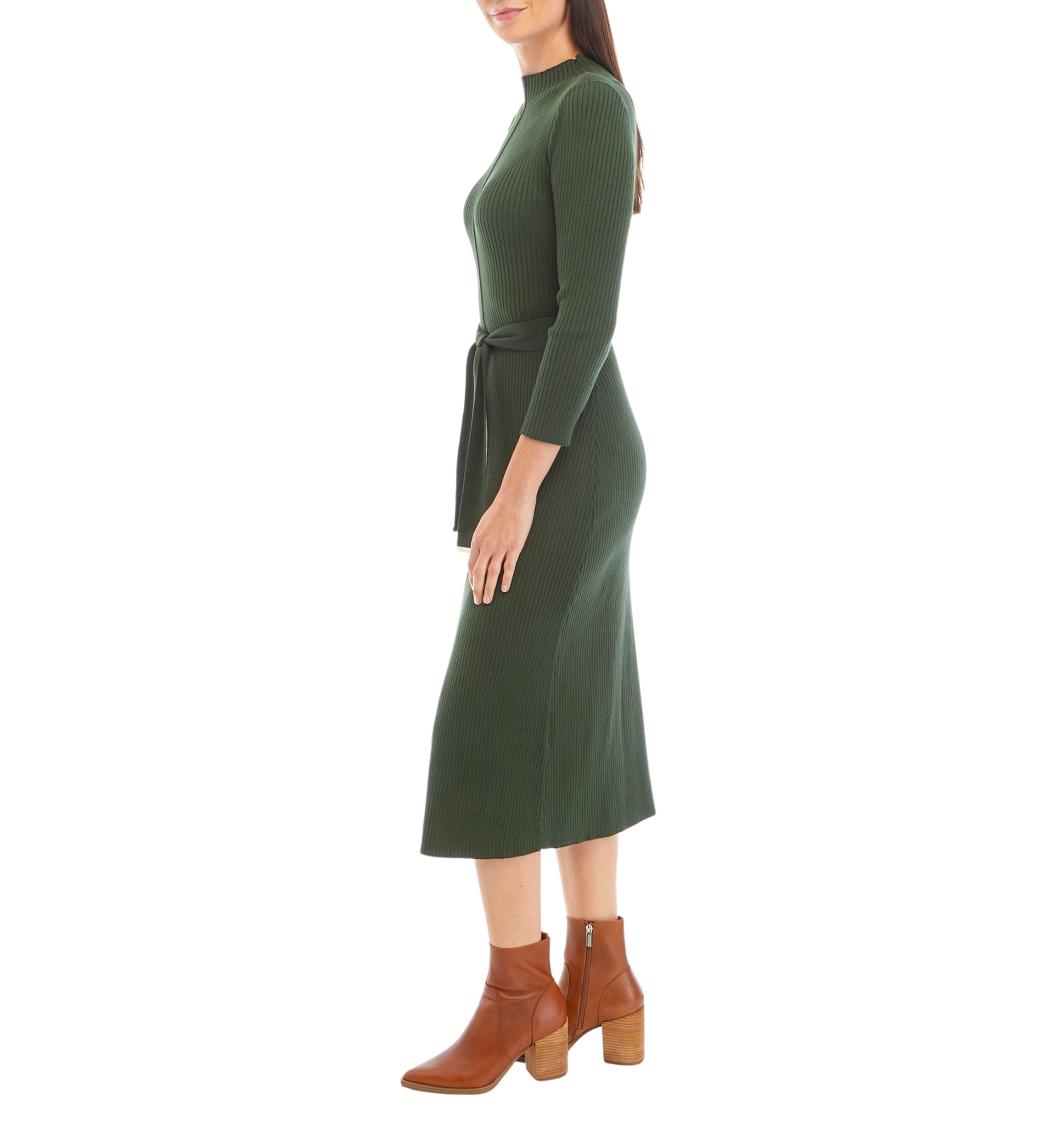 Womens Solid Ribbed Knit Midi Dress