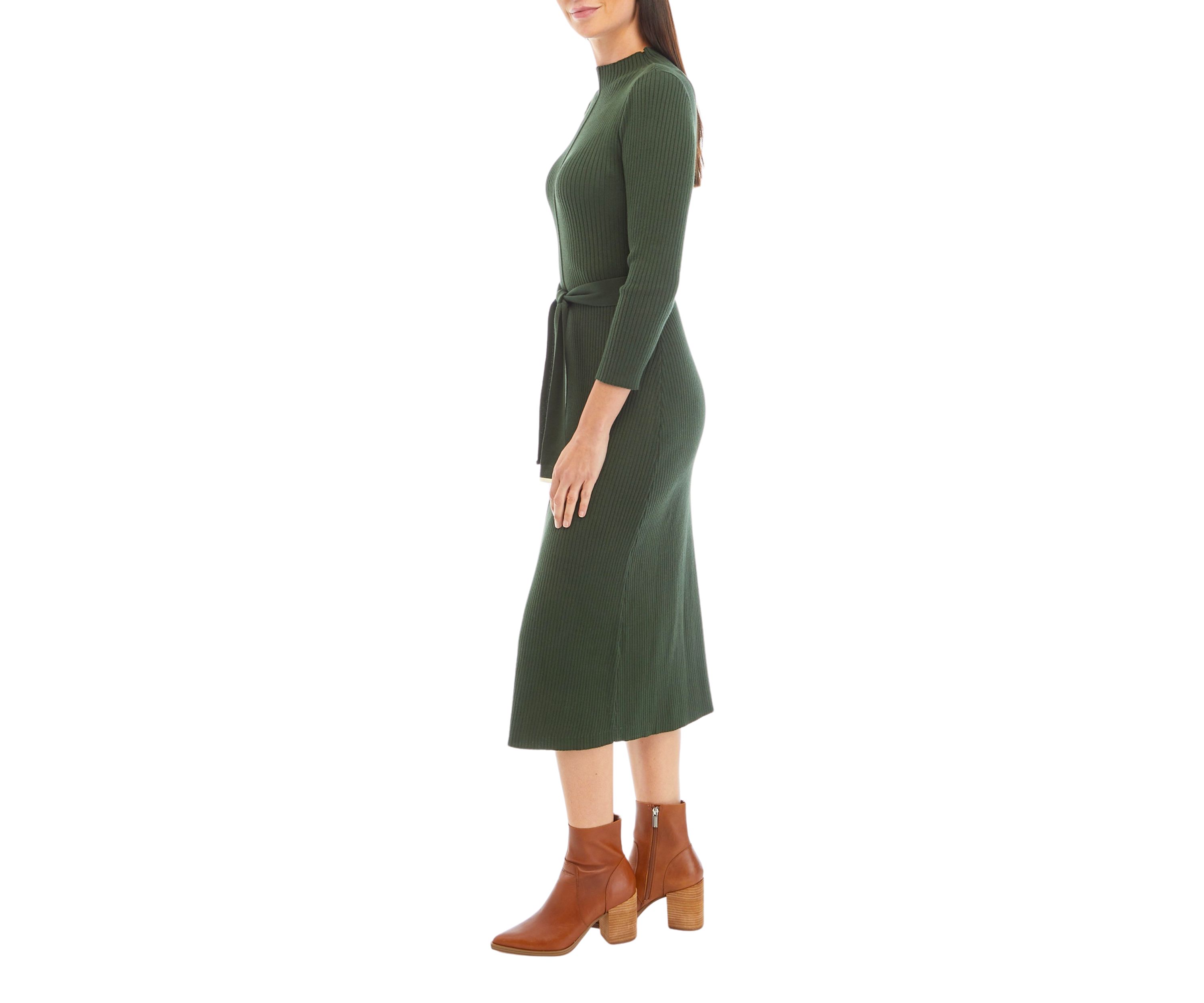 Womens Solid Ribbed Knit Midi Dress