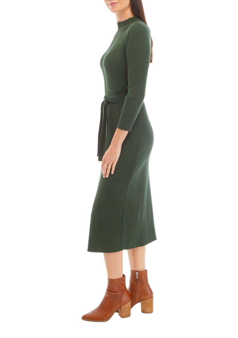 Womens Solid Ribbed Knit Midi Dress
