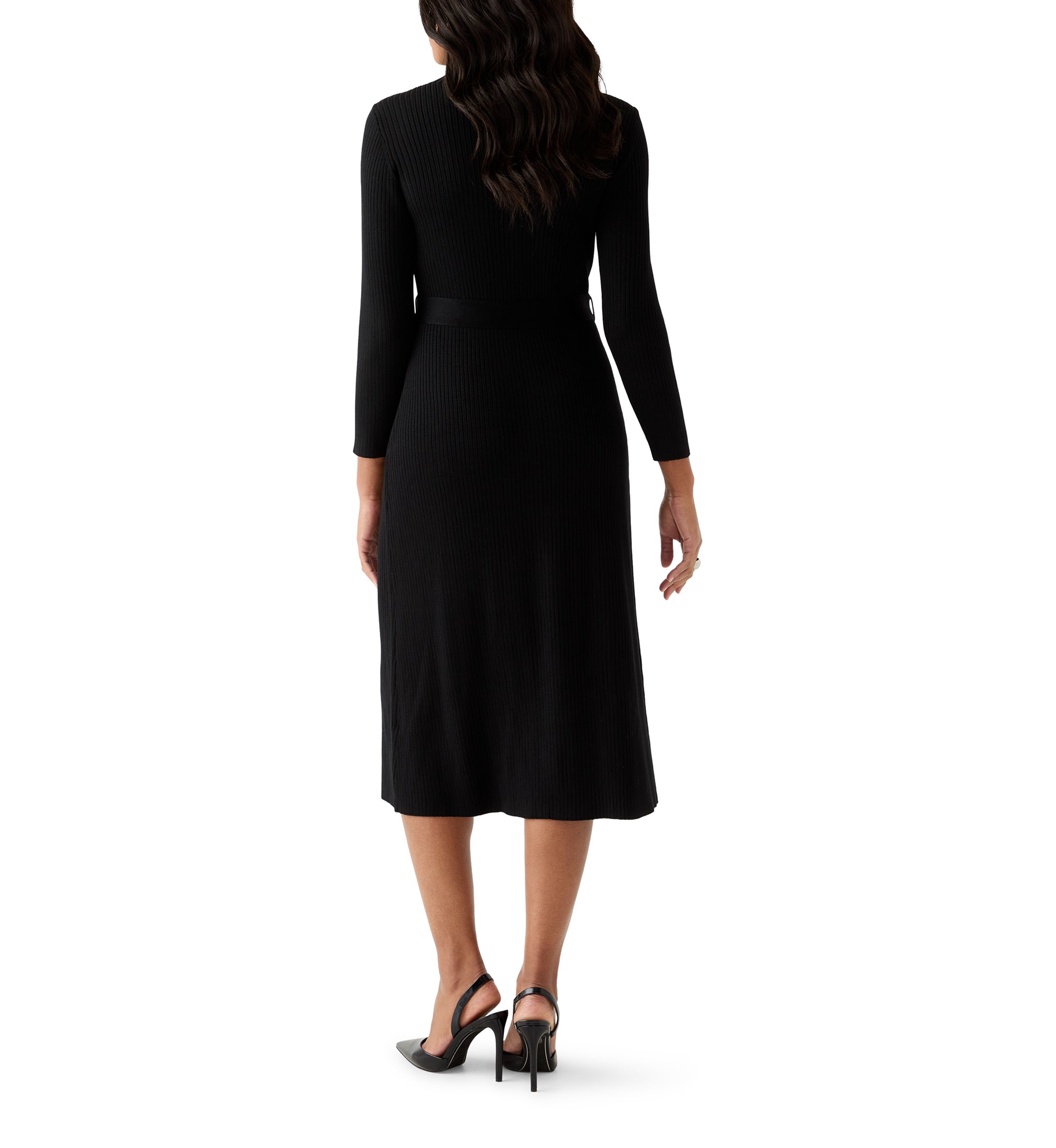 Womens Belted Ribbed Sweater Dress