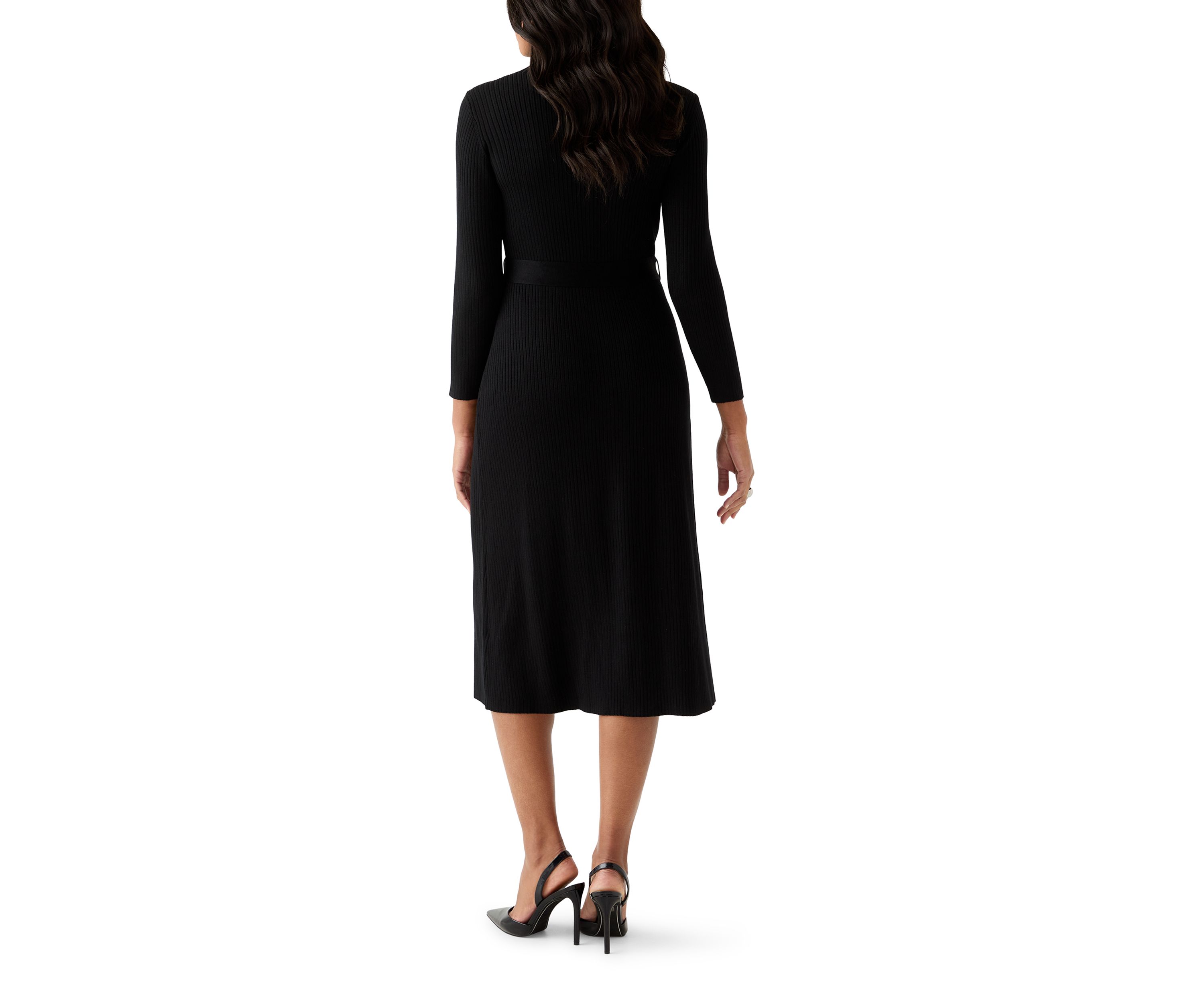 Womens Belted Ribbed Sweater Dress