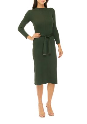 Women's Sweater Long Sleeve Mock Neck Belted Midi Dress