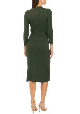 Women's Sweater Long Sleeve Mock Neck Belted Midi Dress