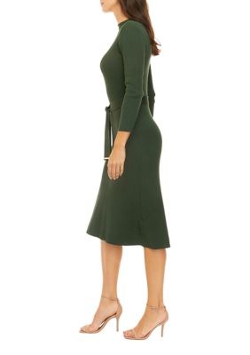 Women's Sweater Long Sleeve Mock Neck Belted Midi Dress