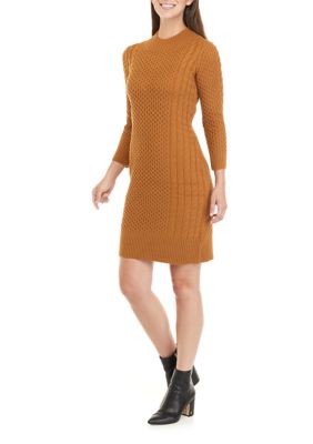 Women's Mock Neck Cable Knit Sheath Sweater Dress