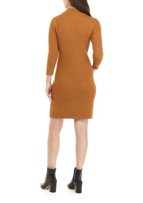 Women's Mock Neck Cable Knit Sheath Sweater Dress