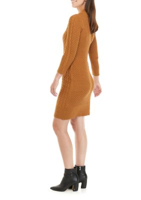 Women's Mock Neck Cable Knit Sheath Sweater Dress