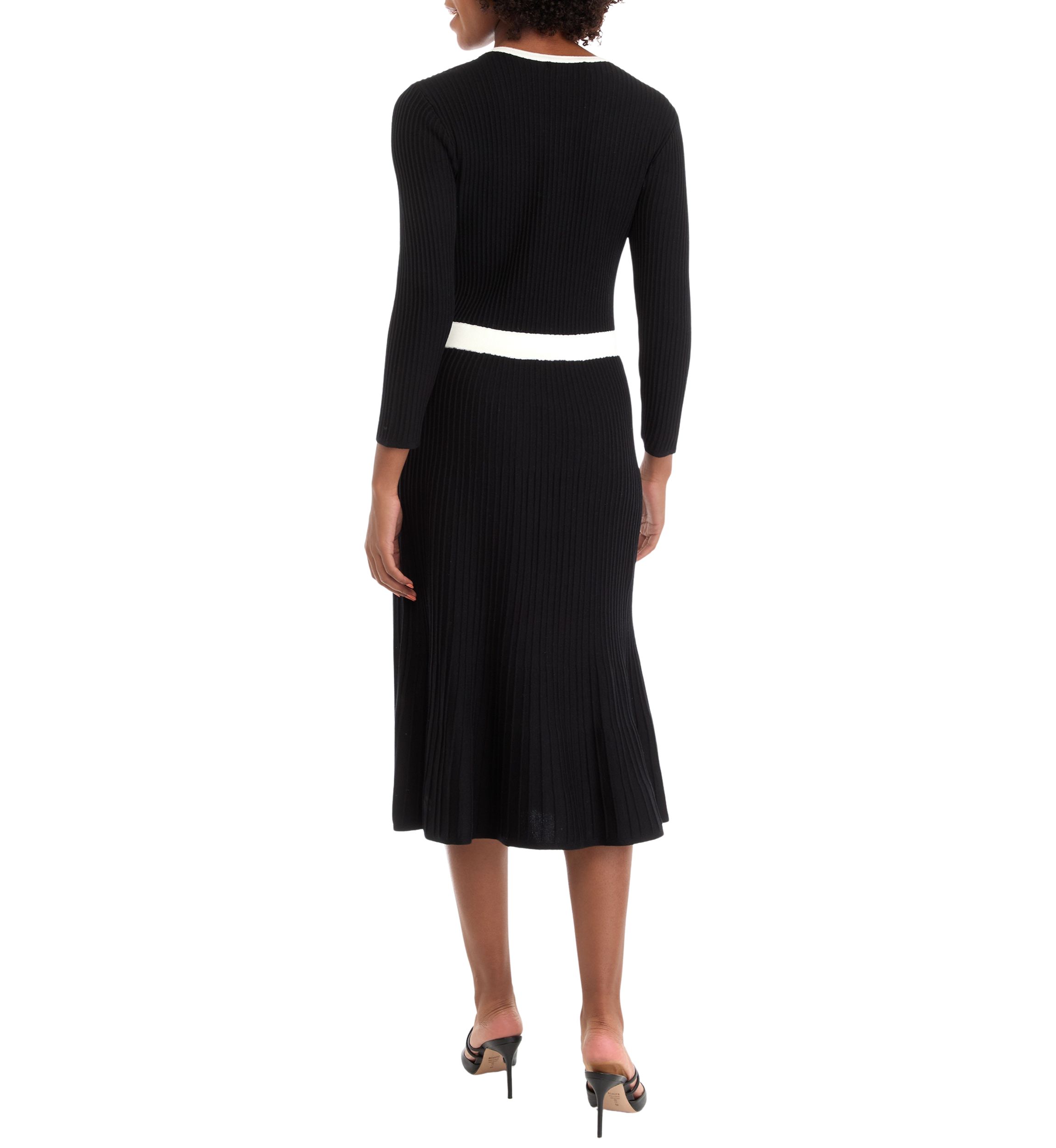 Womens Long Sleeve Solid A-Line Sweater Dress with Contrast Trim