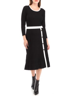 Women's Color Blocked Fit and Flare Midi Sweater Dress