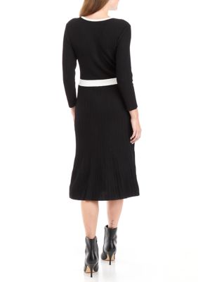 Women's Color Blocked Fit and Flare Midi Sweater Dress