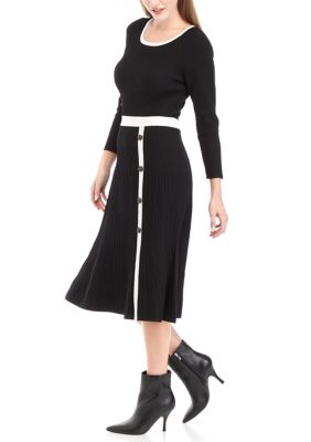 Women's Color Blocked Fit and Flare Midi Sweater Dress