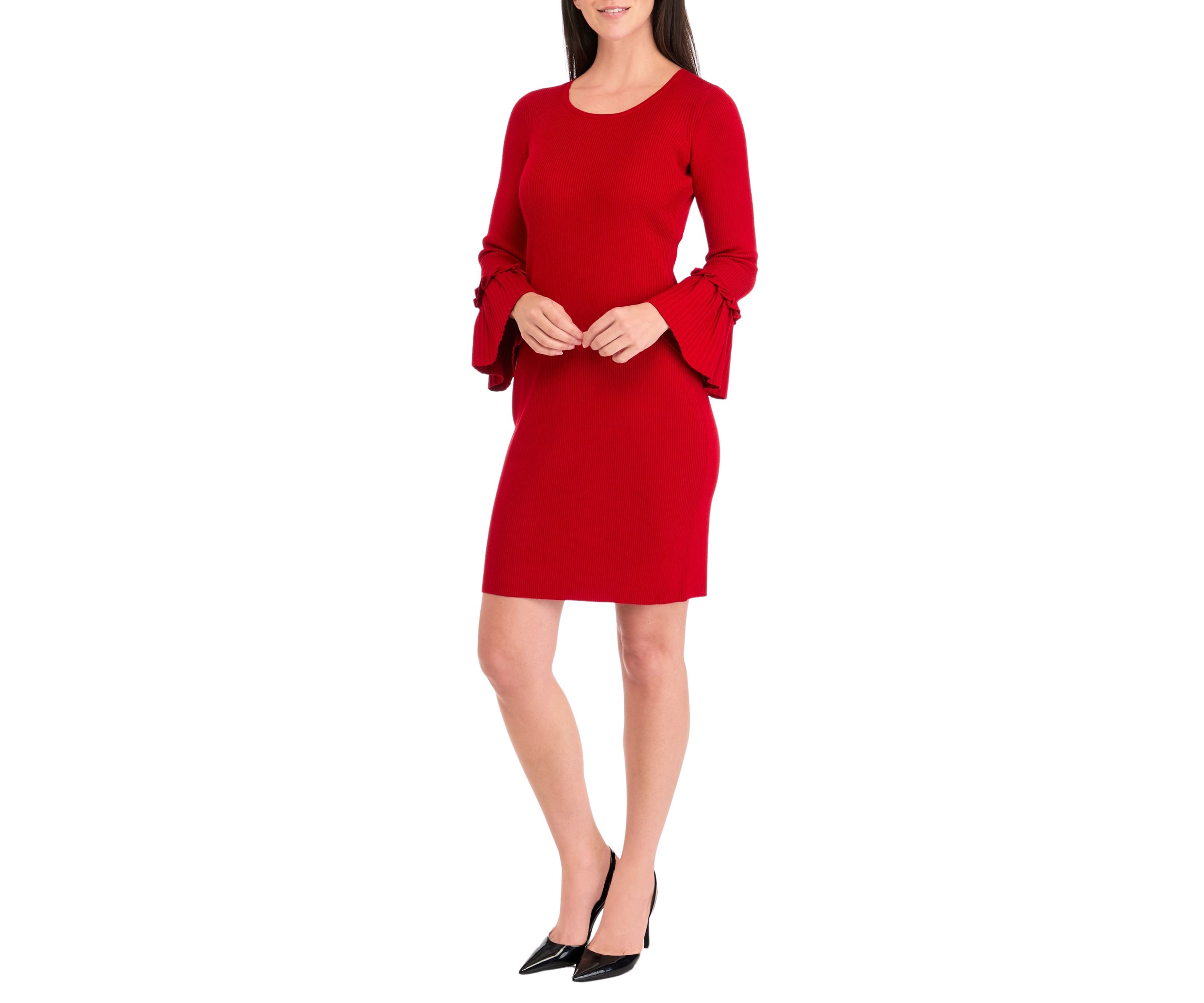 Womens Bell Sleeve Sweater Sheath Dress