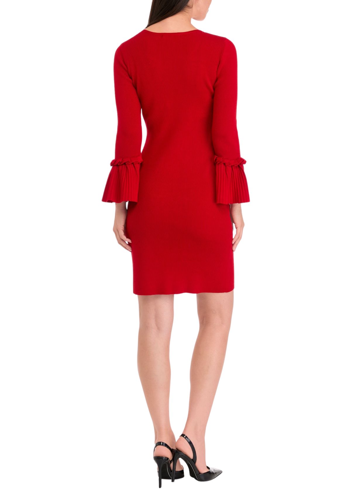 Womens Bell Sleeve Sweater Sheath Dress