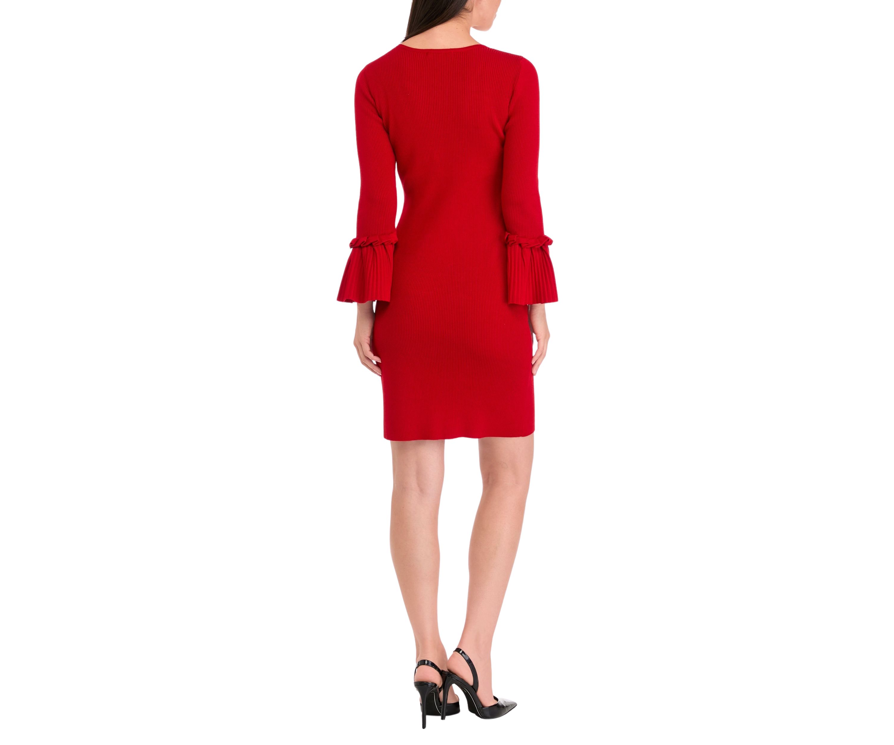Womens Bell Sleeve Sweater Sheath Dress