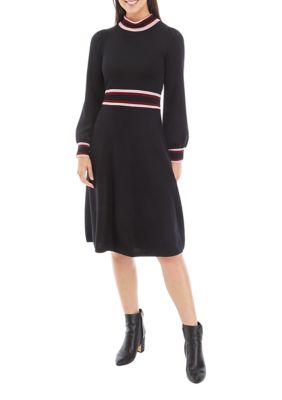 Women's Color Blocked Fit and Flare Midi Sweater Dress