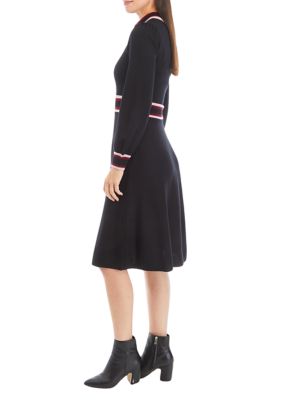 Women's Color Blocked Fit and Flare Midi Sweater Dress