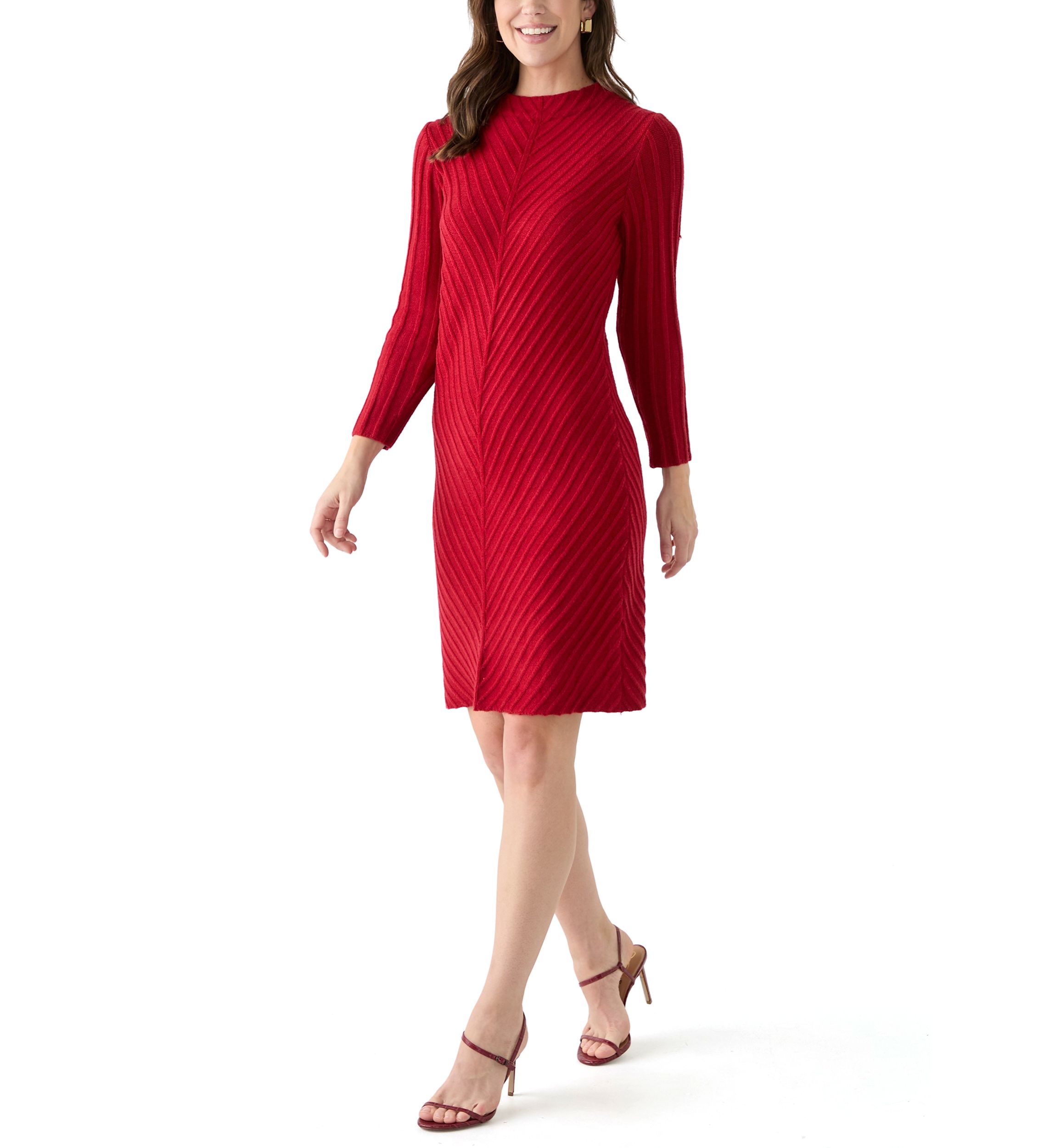 Womens Mock Neck Sweater Knit A-Line Dress