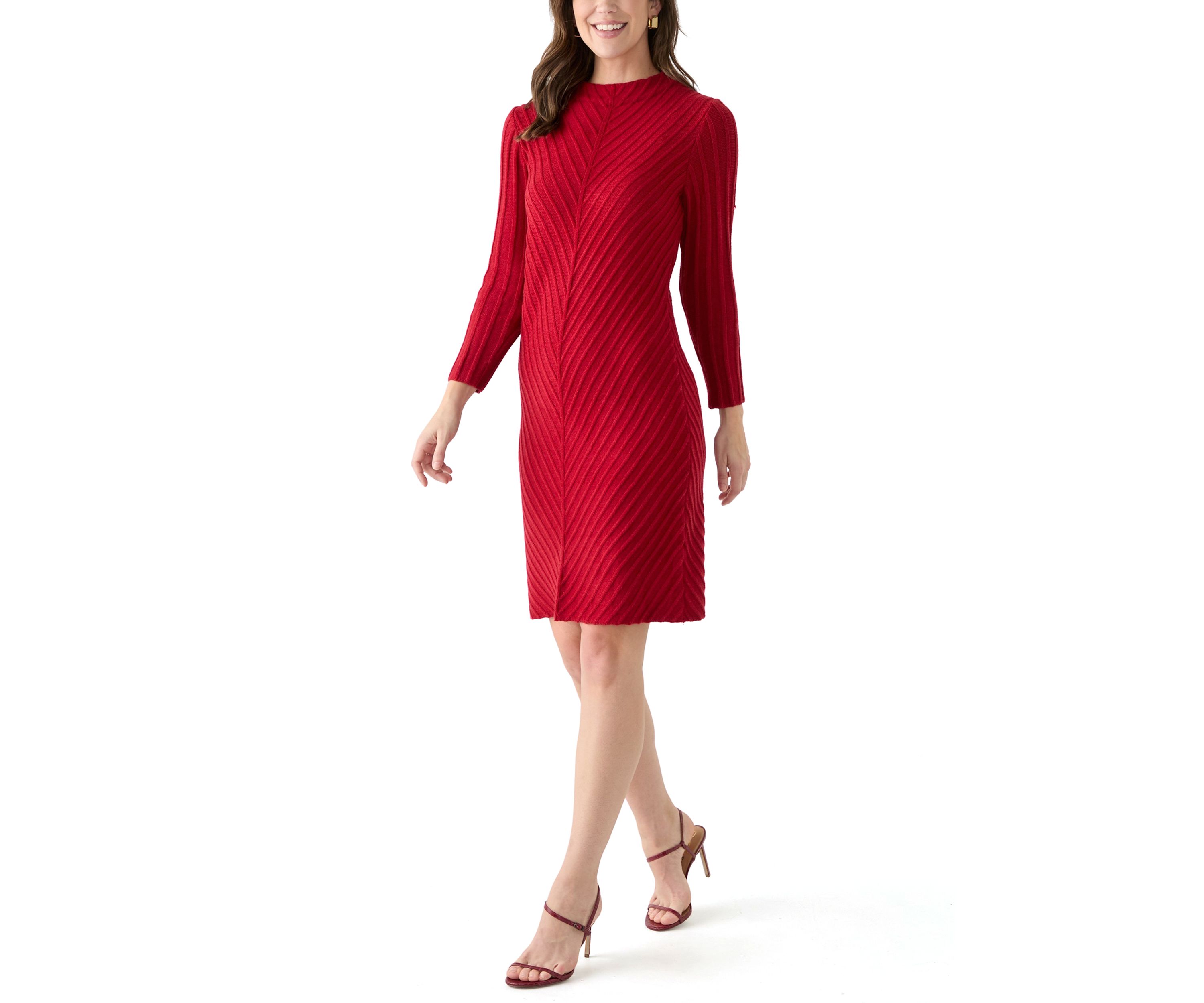 Womens Mock Neck Sweater Knit A-Line Dress