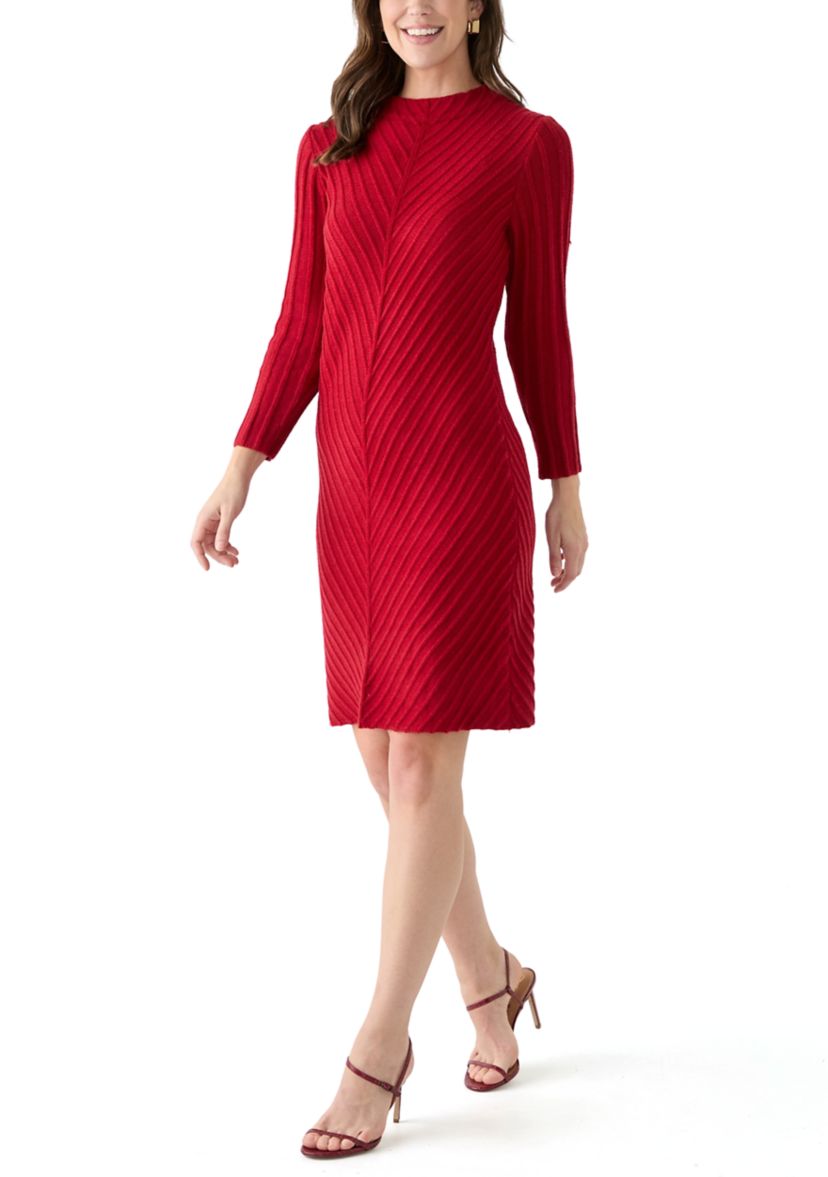 Womens Mock Neck Sweater Knit A-Line Dress