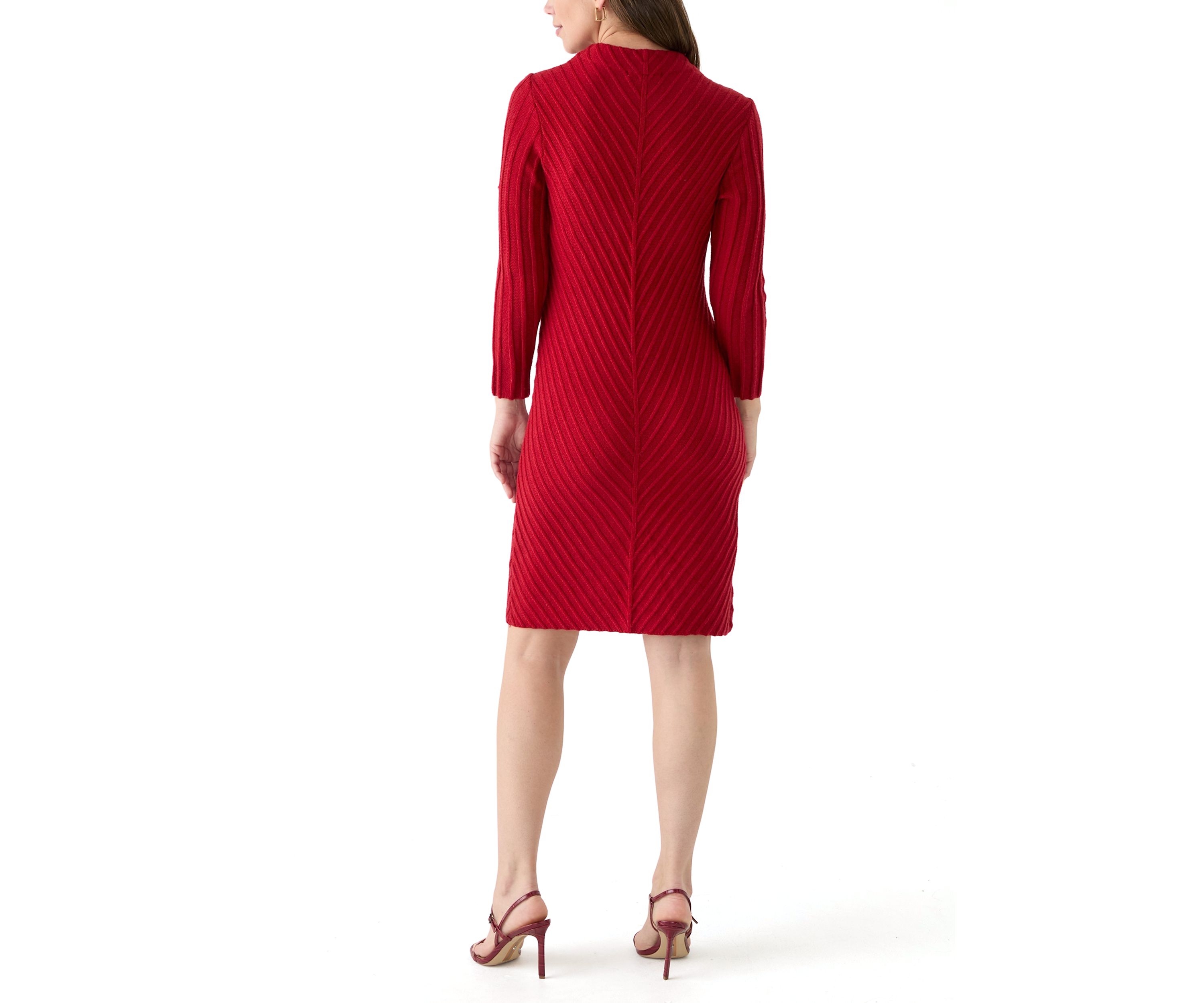 Womens Mock Neck Sweater Knit A-Line Dress