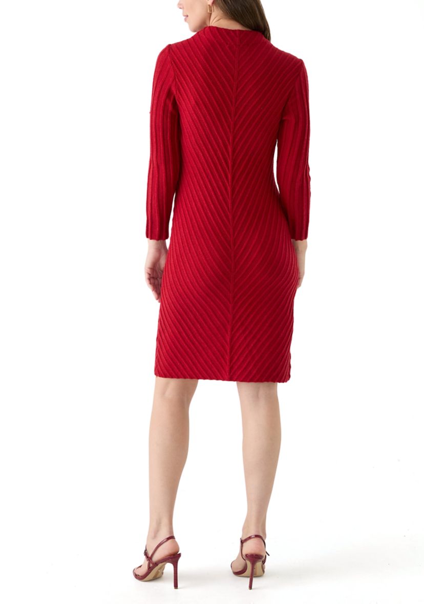 Womens Mock Neck Sweater Knit A-Line Dress