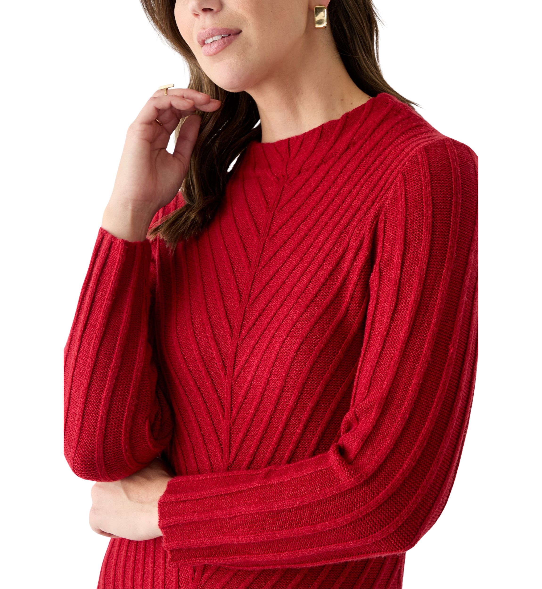 Womens Mock Neck Sweater Knit A-Line Dress
