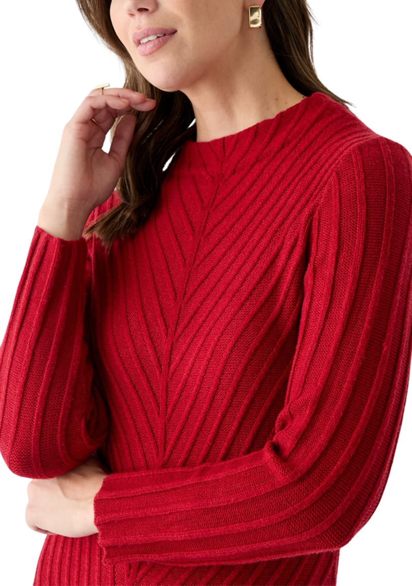 Womens Mock Neck Sweater Knit A-Line Dress
