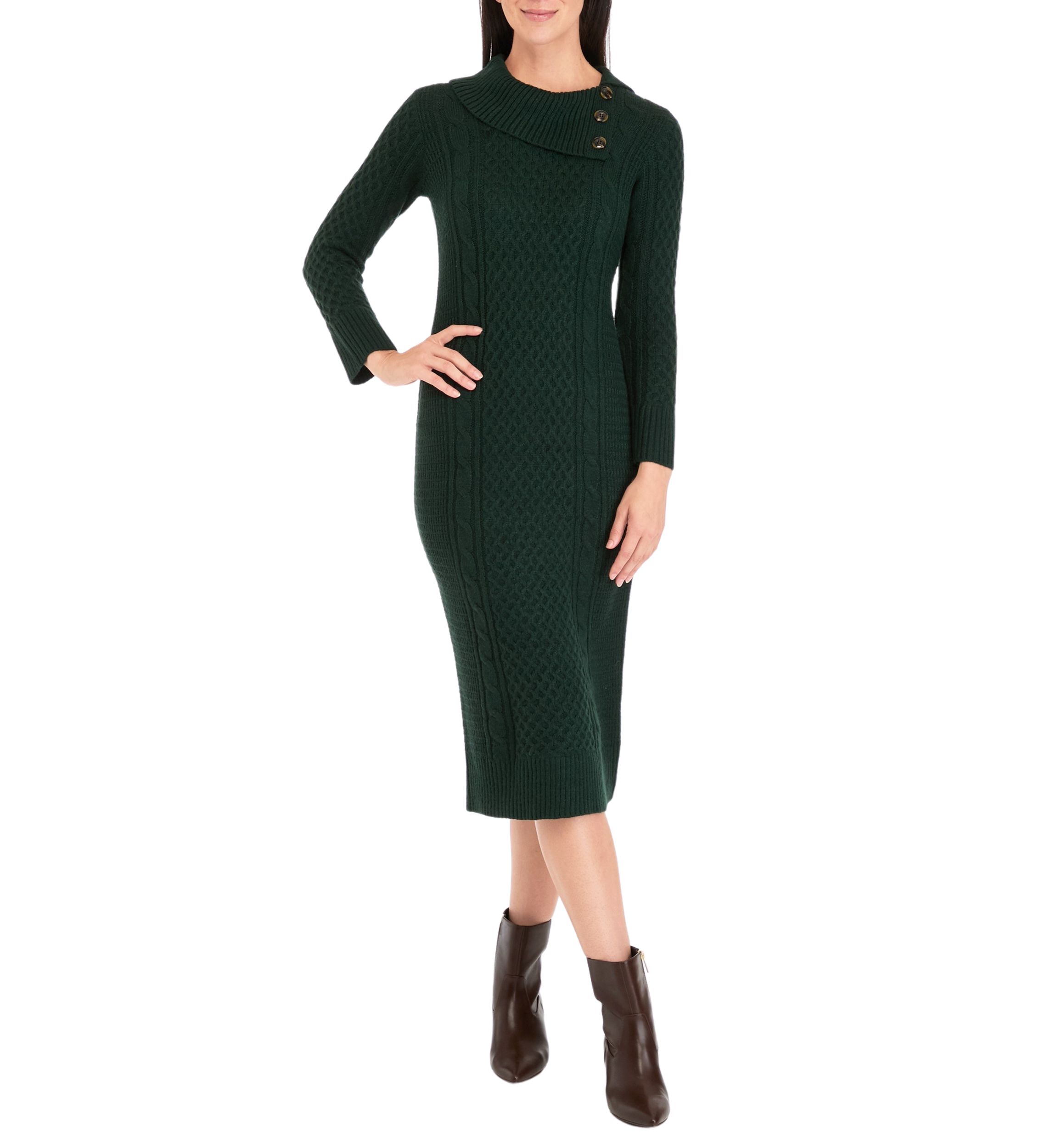 Womens Long Sleeve Envelope Neck Solid A-Line Sweater Dress