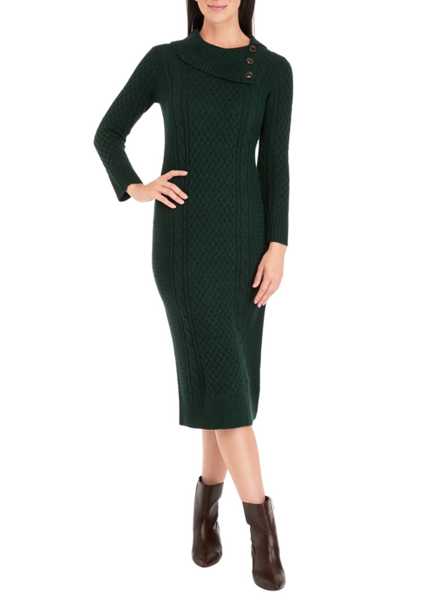 Womens Long Sleeve Envelope Neck Solid A-Line Sweater Dress